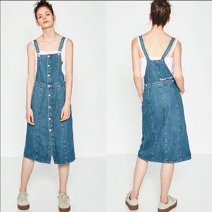 Zara I Am Denim button front dungaree dress medium